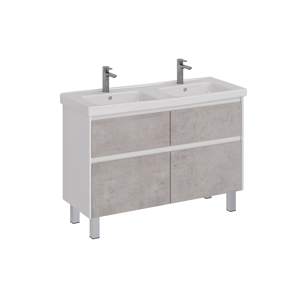 Тумба Lemark COMBI 125 см под 2 раковины, подвесная/напольная,4 ящика, цвет фасада: Бетон, цвет корп