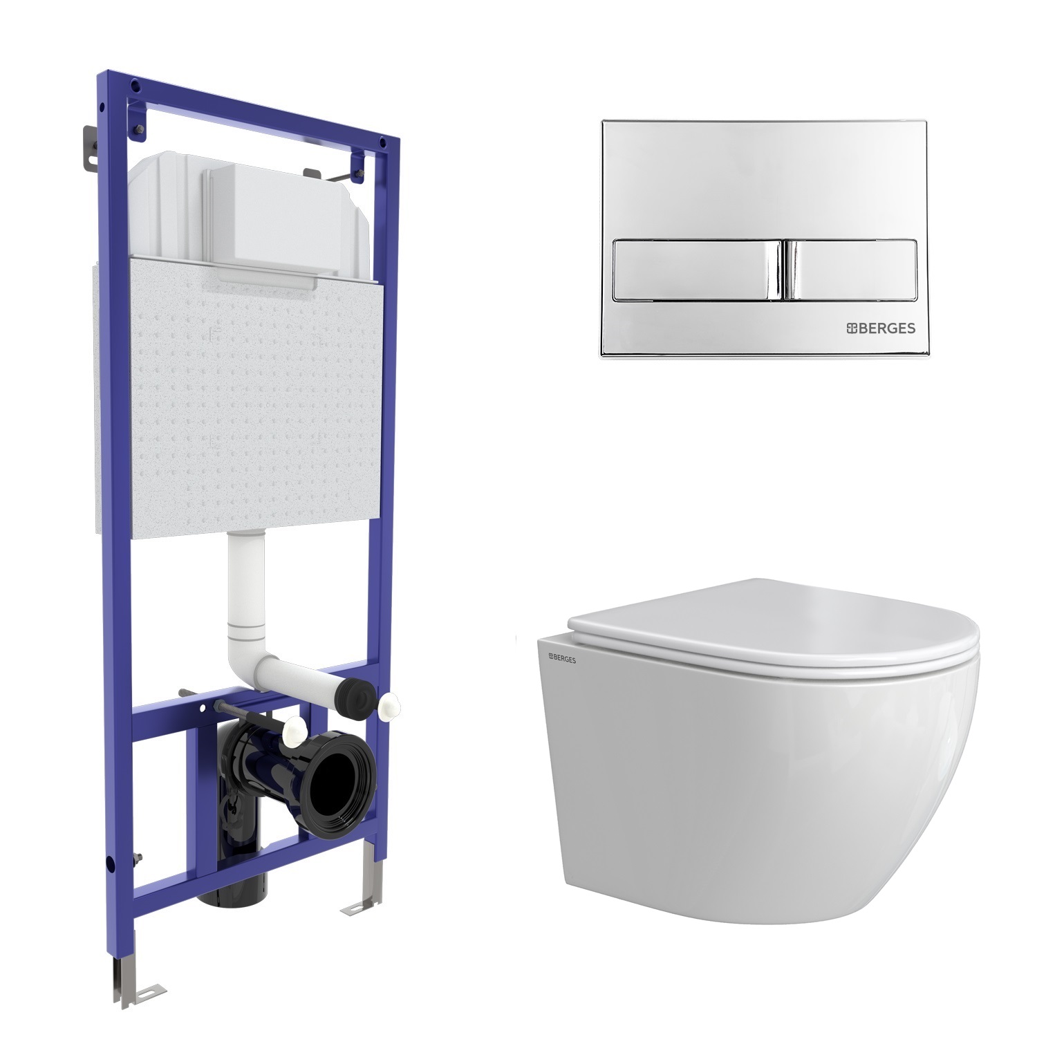 Комплект: инсталляция NOVUM кнопка L3 хром глянец, унитаз OKUS Rimless 49 см, сиденье дюропласт микр