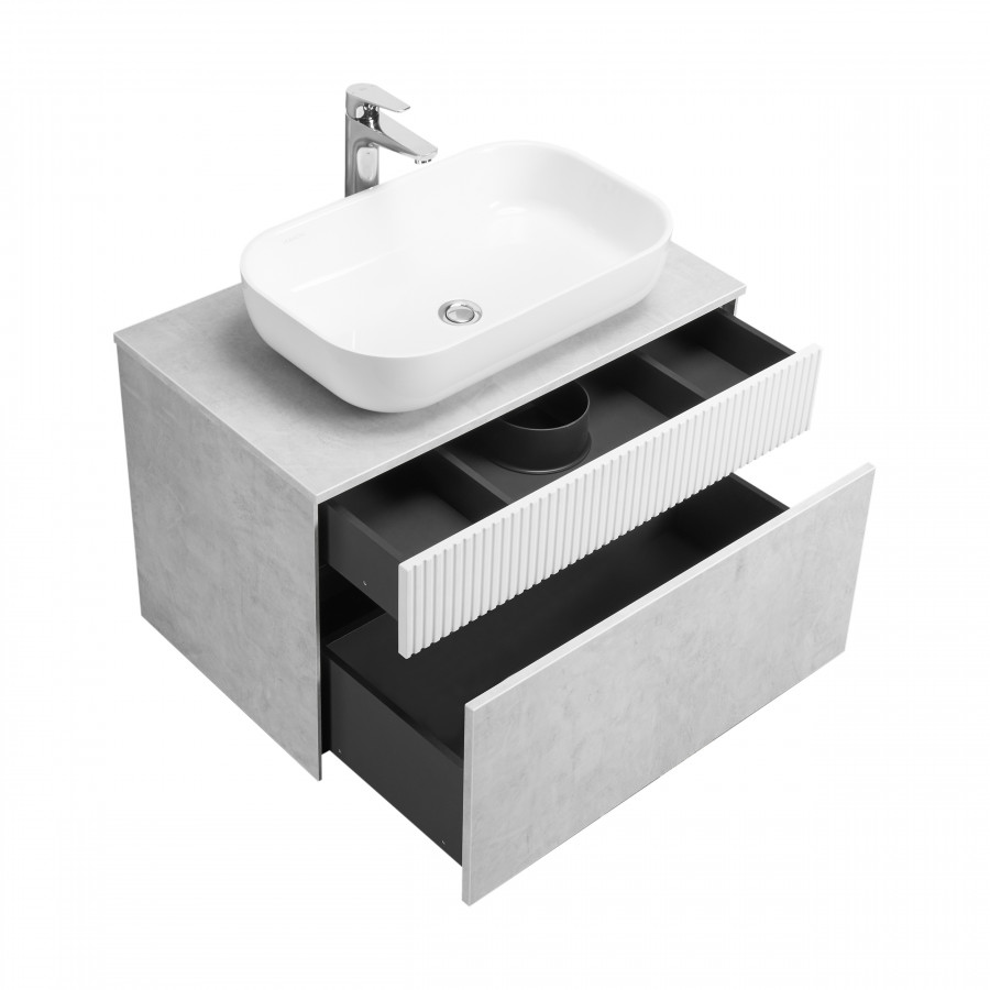 Тумба МАРБЛ 80, 2 ящ., слейт/белый матовый (под раковину MILA 35, MILA 40, ОДРИ Soft 42, ОДРИ Round 