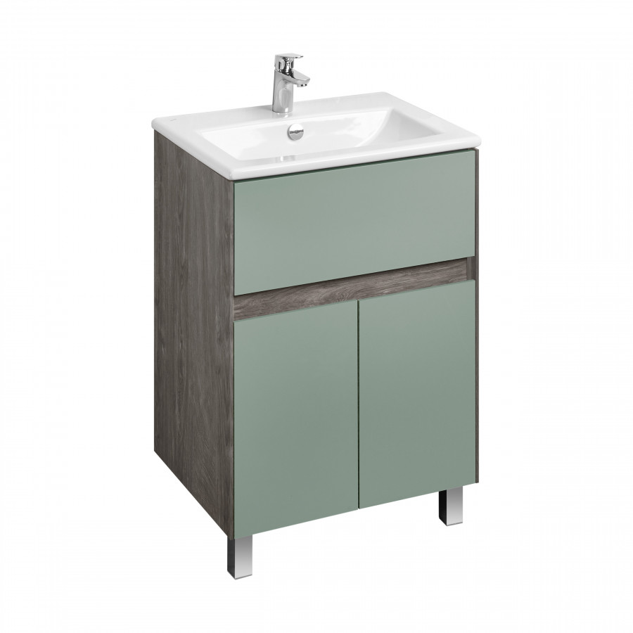 Тумба ФОРЕСТ 60, 1 ящ., 2 дв., дуб рошелье/сумеречный голубой (под раковину ЭЛИНА 60)