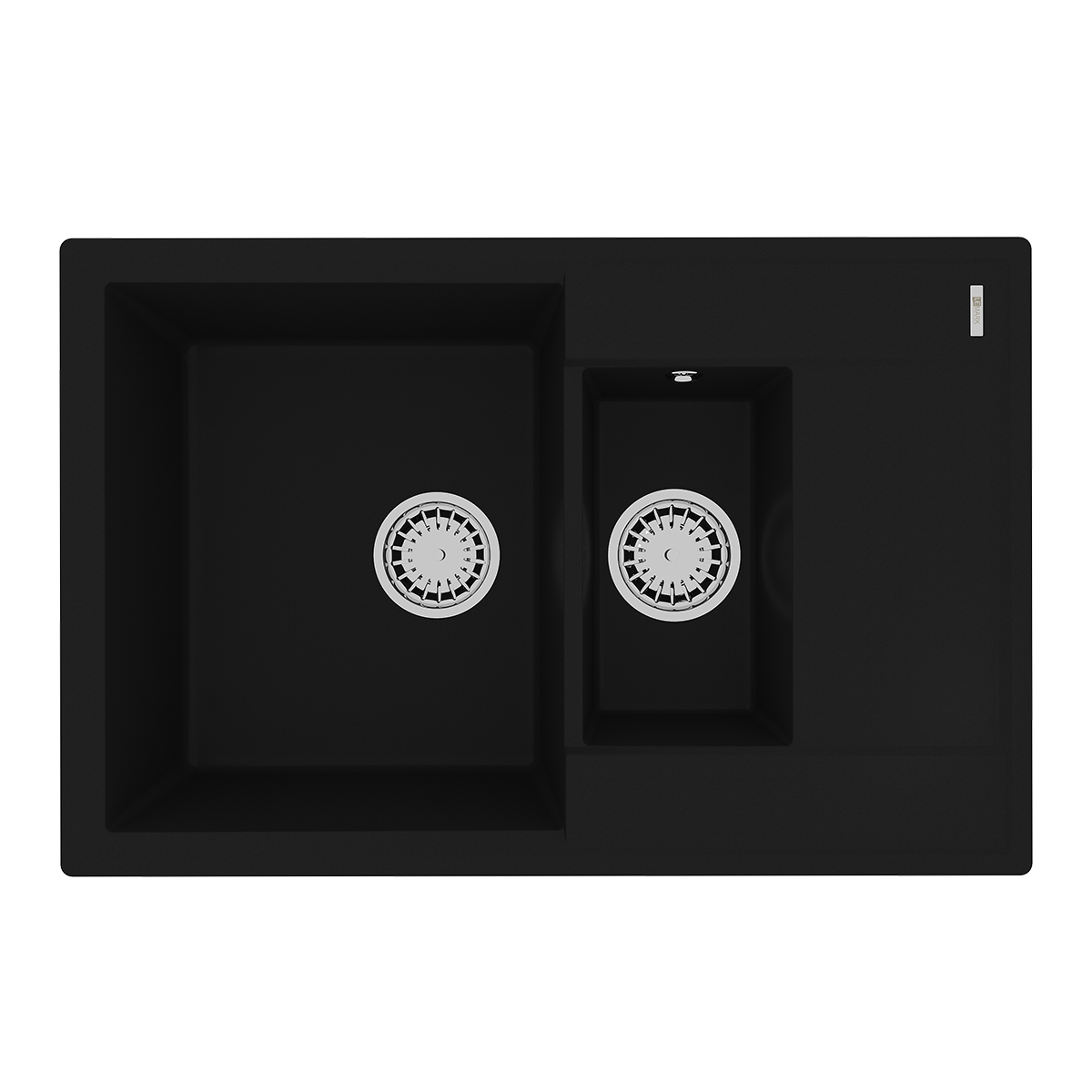 Кухонная мойка Lemark RAMZA 760 врезная прямоугольная с доп.чашей и крылом из кварцгранита, Антрацит