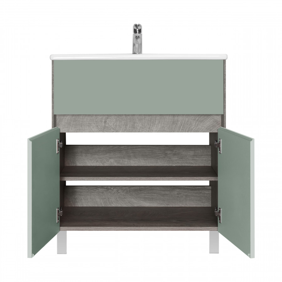 Тумба ФОРЕСТ 75, 1 ящ., 2 дв., дуб рошелье/сумеречный голубой (под раковину ЭЛИНА 75)