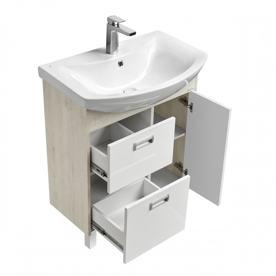 Тумба БЕККА 70, белая, дуб сомерсет (под раковину БАЛТИКА 70)