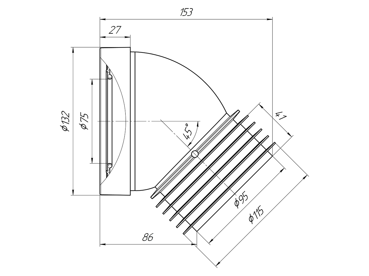 Труба фановая АНИ Пласт W4228 короткая 110 мм 45 градусов