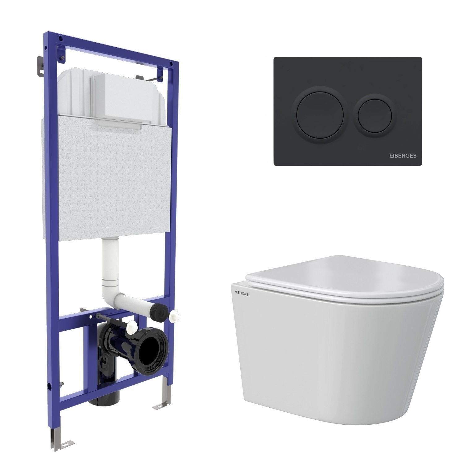 Комплект: инсталляция NOVUM кнопка O5 Soft Touch черная, унитаз VITA Rimless 49 см, сиденье дюроплас