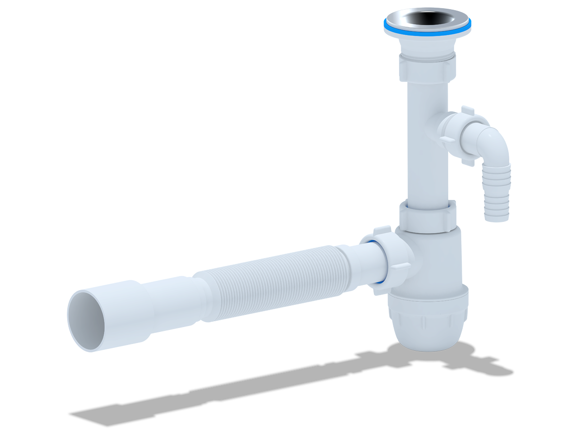 Cифон для раковины АНИ Пласт Юнг BM1316 1 1/4 дюйма 32 с отводом для стиральной машины и гибкой трубой 32х40/50