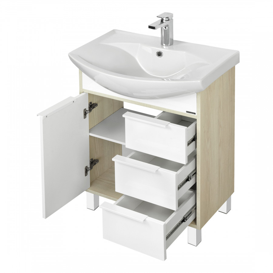 Тумба РИКО 65, белая, ясень фабрик (под раковина СМАЙЛ 65)