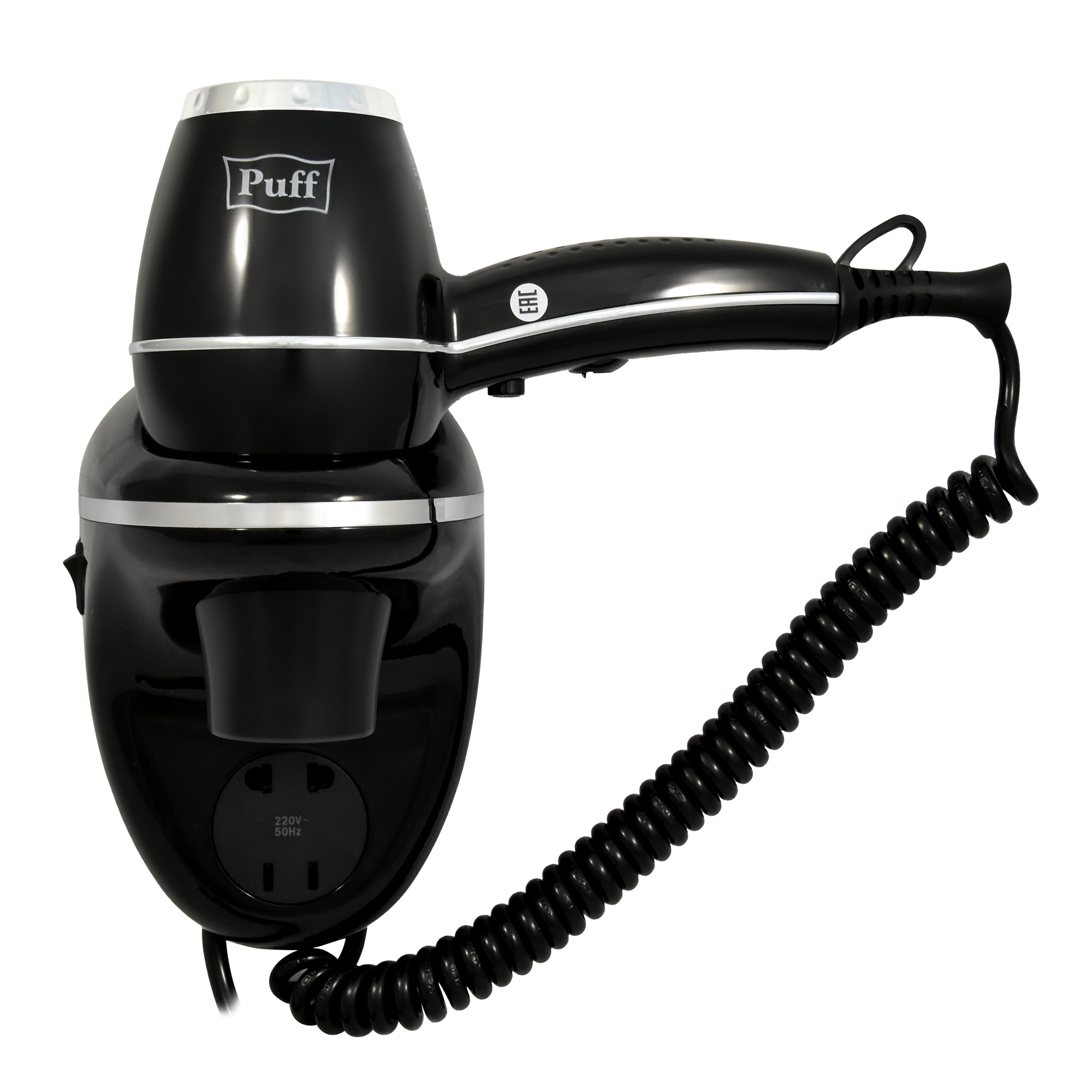Фен для волос настенный PUFF-1800ВlB черный, с розеткой, 1,8 кВт (1405.018)