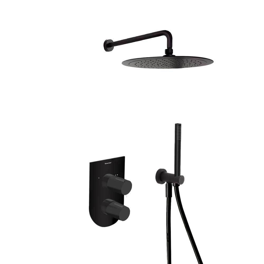 Встраиваемая душевая система с тропическим душем и душевым комплектом TZAR K3415021NM матовый черный