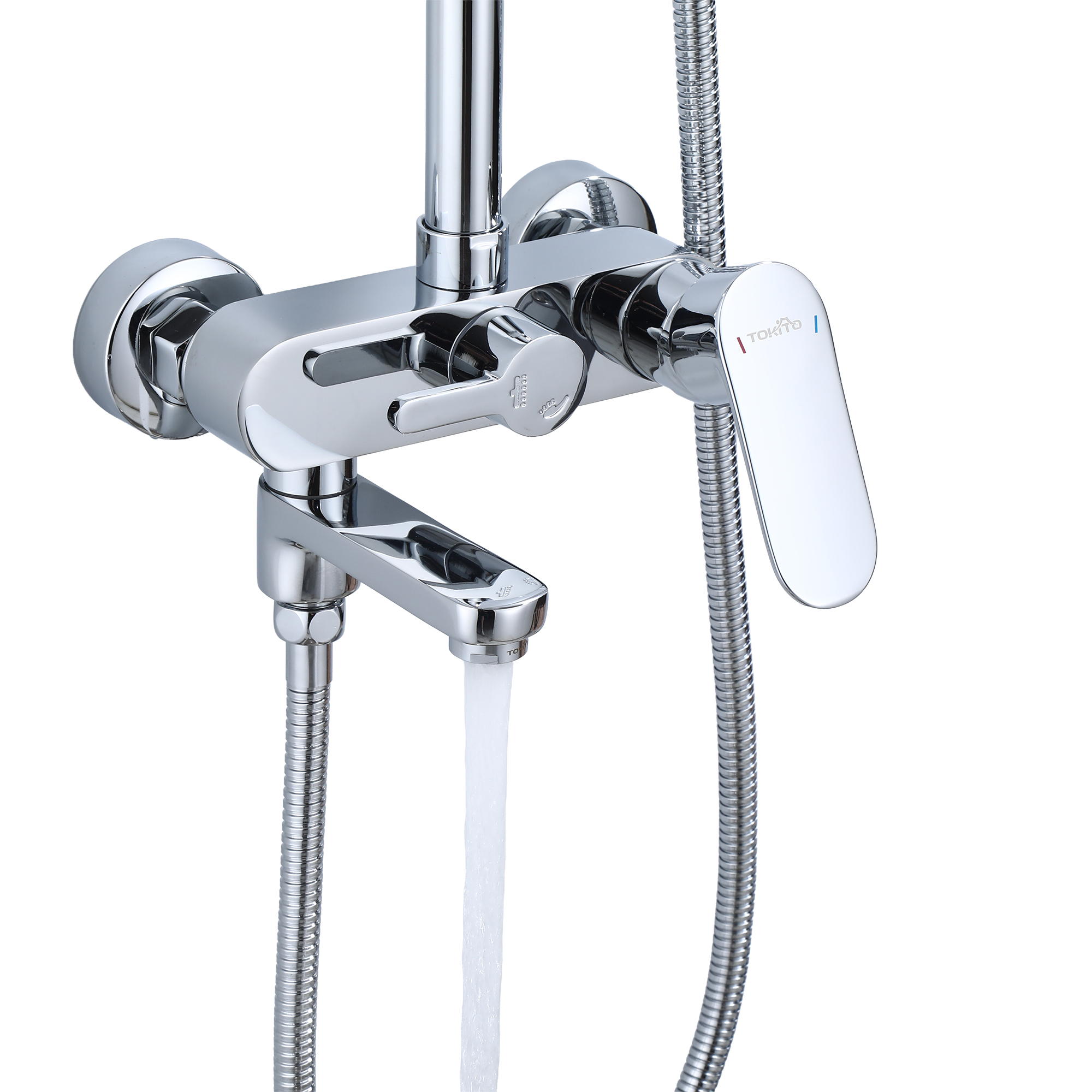 RAIN Смеситель для ванны с душевой стойкой и тропическим душем, хром, TOKITO