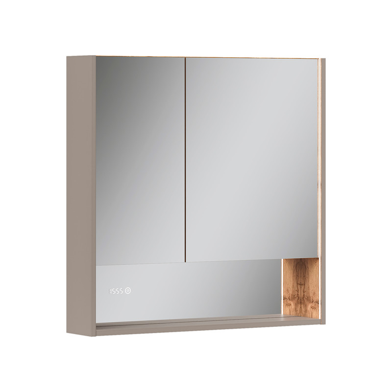 Шкаф зеркальный EQUIL Gleam 80, подвесной, 2 дв., амарок /дуб вотан/дуб вотан (szGLEAM.LED.80.2D-25)