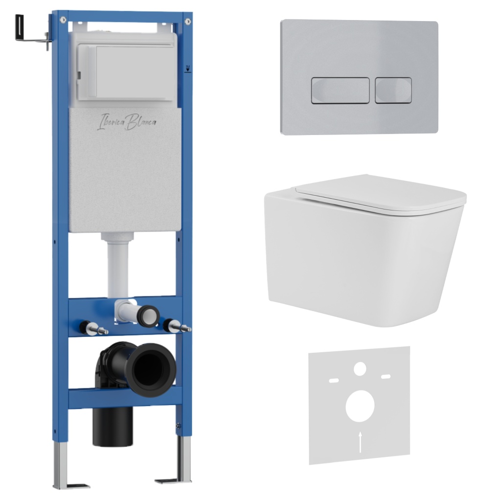 Комплект 3в1 IBERICA BLANCA инсталляция SILENCIO MINI, унитаз TOLEDO ALTO белый, кнопка смыва ESTI-R хром матовый (IB.001M.TLA.234.214)