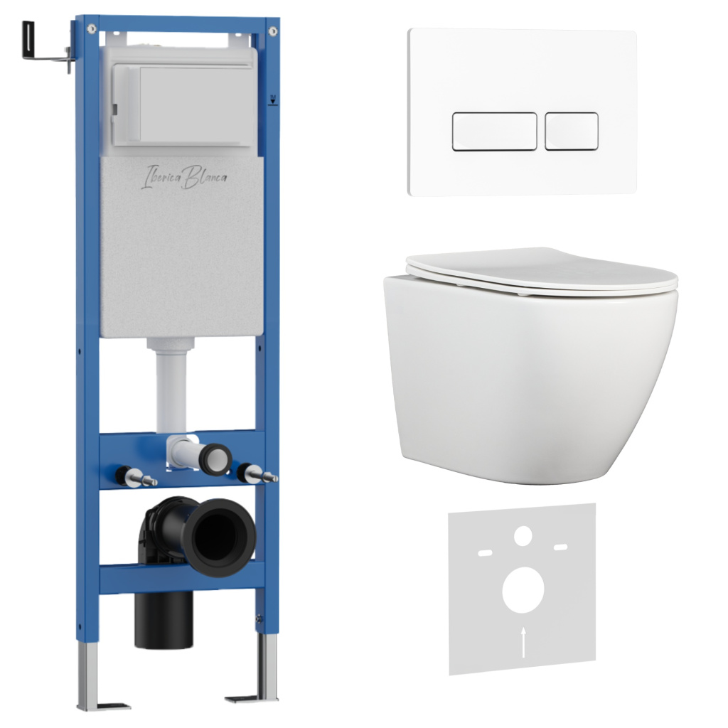 Комплект 3в1 IBERICA BLANCA инсталляция SILENCIO MINI, унитаз BILBAO ALTO белый, кнопка смыва ESTI-R белый глянцевый (IB.001M.BLA.234.211)