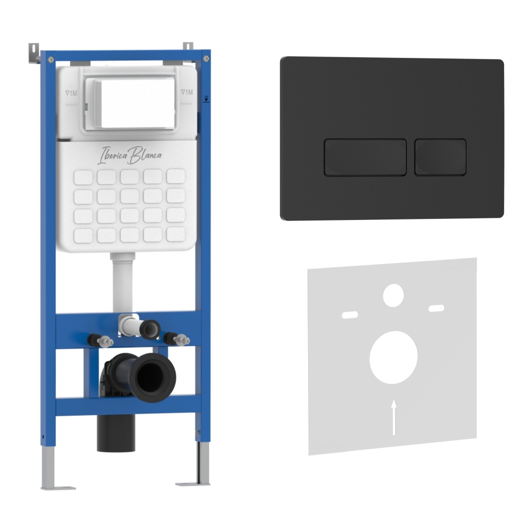 Комплект 2в1 IBERICA BLANCA инсталляция SILENCIO, кнопка смыва ESTI-R черный матовый (IB001.212)