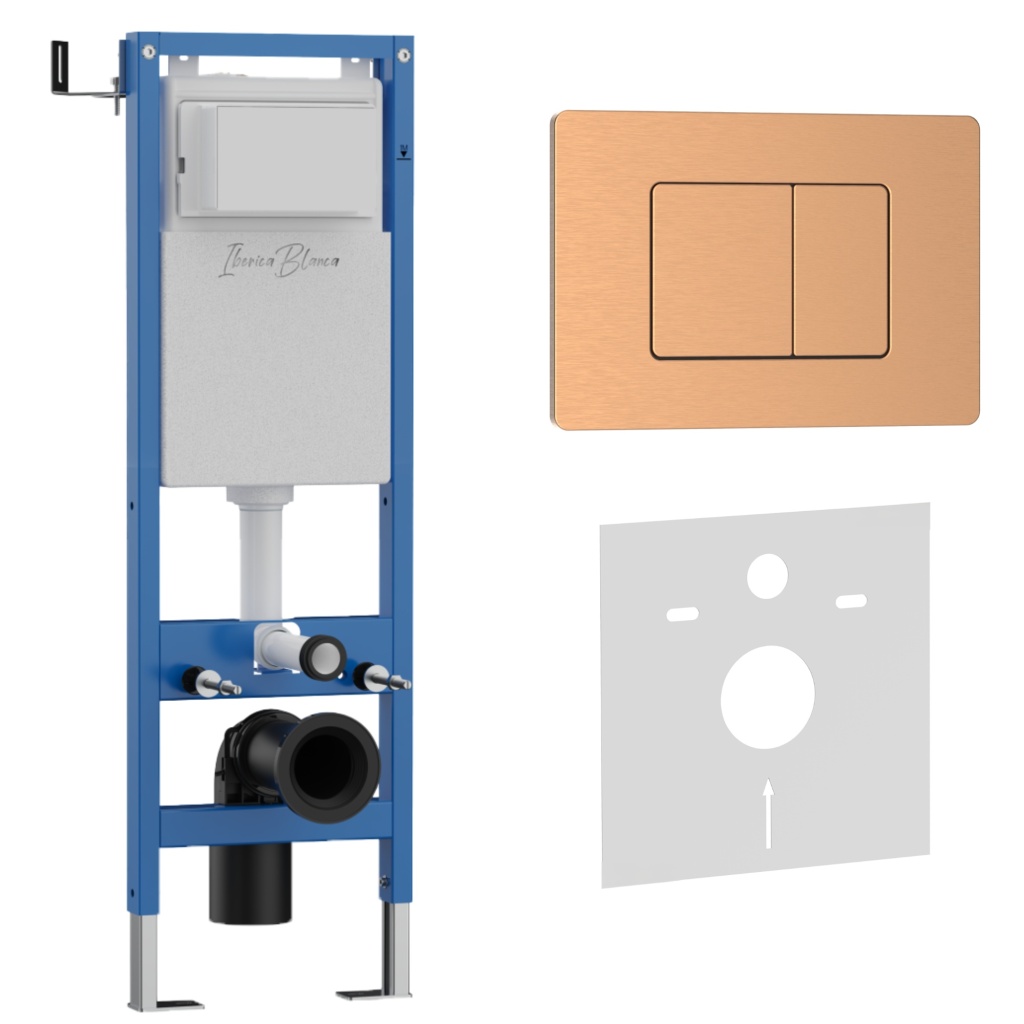 Комплект 2в1 IBERICA BLANCA инсталляция SILENCIO MINI, кнопка смыва INOX-C розовое золото матовое (IB.001M.1172)