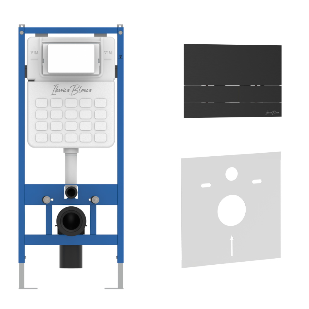 Комплект 2в1 IBERICA BLANCA инсталляция SILENCIO, кнопка смыва INOX-S черный матовый (IB001.016.04)