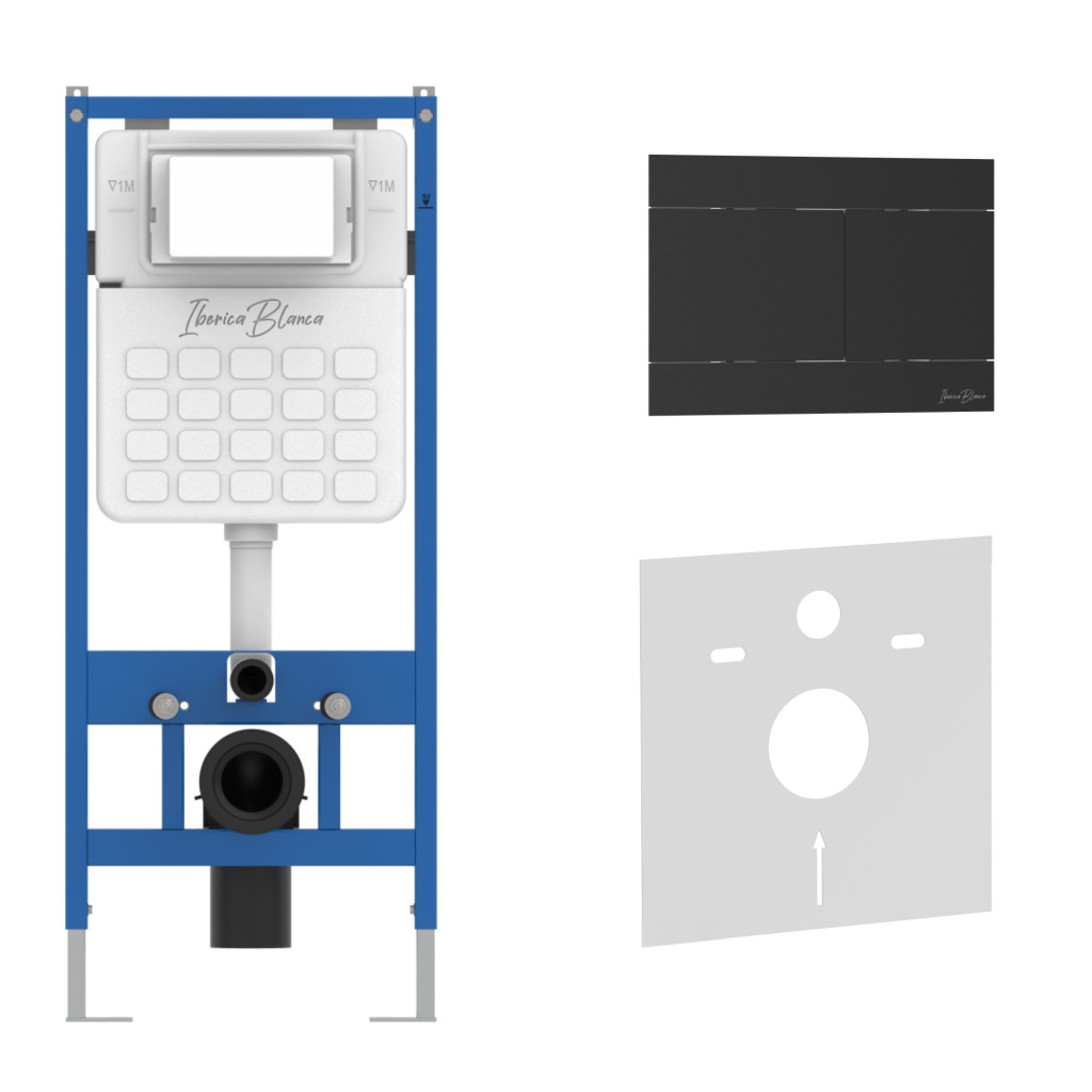 Комплект 2в1 IBERICA BLANCA инсталляция SILENCIO, кнопка смыва INOX-R черный матовый (IB001.015.04)