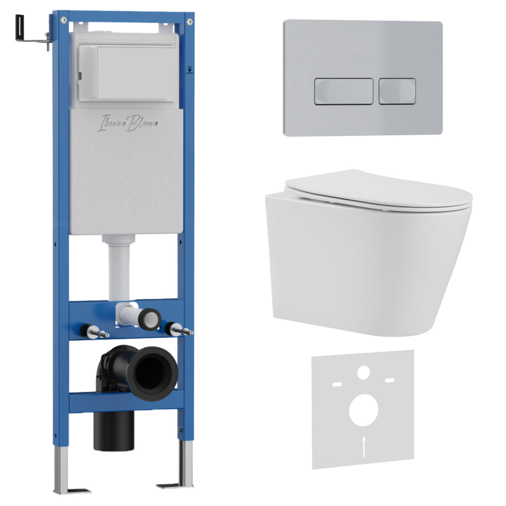 Комплект 3в1 IBERICA BLANCA инсталляция SILENCIO MINI, унитаз BURGOS ALTO белый, кнопка смыва ESTI-R хром матовый (IB.001M.BRA.234.214)