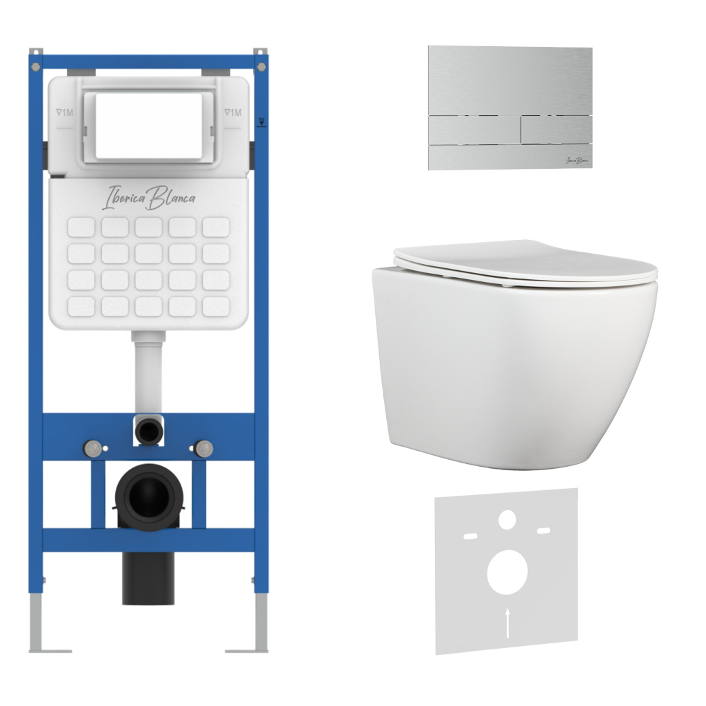 Комплект 3в1 IBERICA BLANCA инсталляция SILENCIO, унитаз BILBAO ALTO белый, кнопка смыва INOX-S хром матовый (IB001.BLA.234.1601)