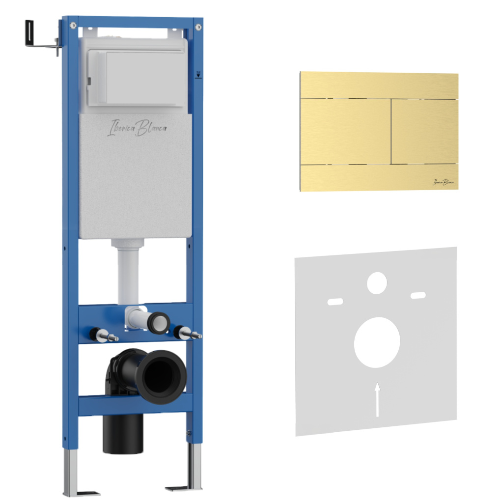Комплект 2в1 IBERICA BLANCA инсталляция SILENCIO MINI, кнопка смыва INOX-R золото матовое (IB.001М.015.03)