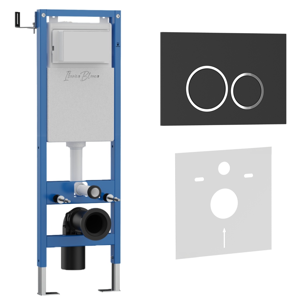 Комплект 2в1 IBERICA BLANCA инсталляция SILENCIO MINI, кнопка смыва ESTI-O черный матовый (IB.001M.822)