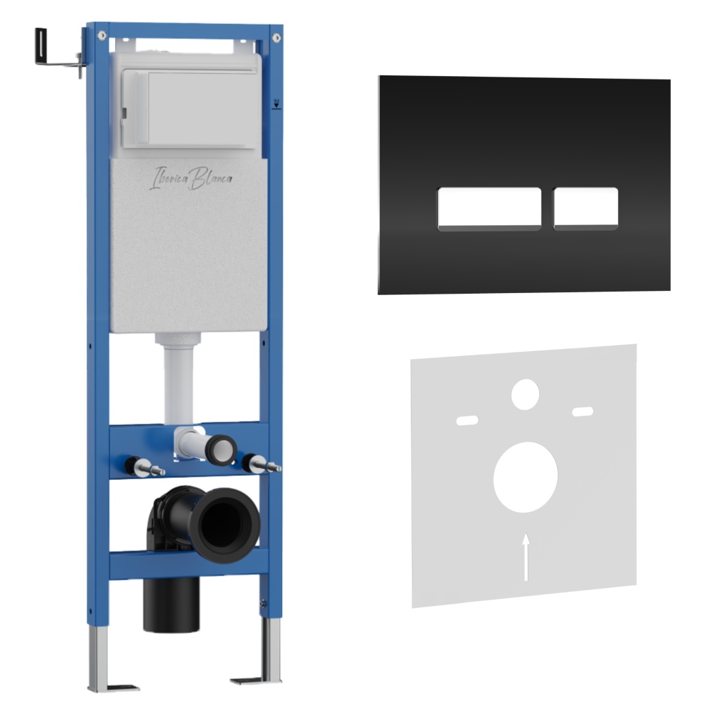 Комплект 2в1 IBERICA BLANCA инсталляция SILENCIO MINI, кнопка смыва CRYSTAL-R черный (IB.001M.2211)