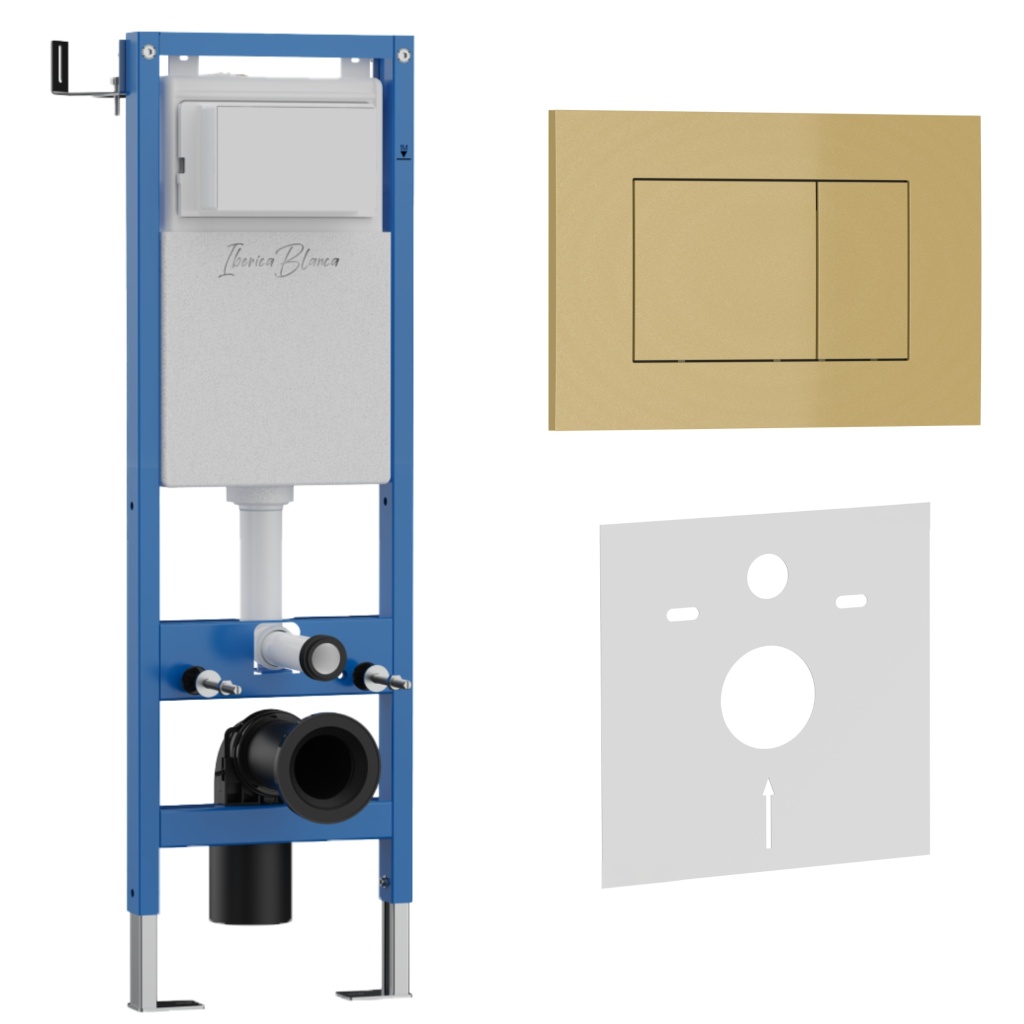 Комплект 2в1 IBERICA BLANCA инсталляция SILENCIO MINI, кнопка смыва ESTI-S золото матовое (IB.001M.854)