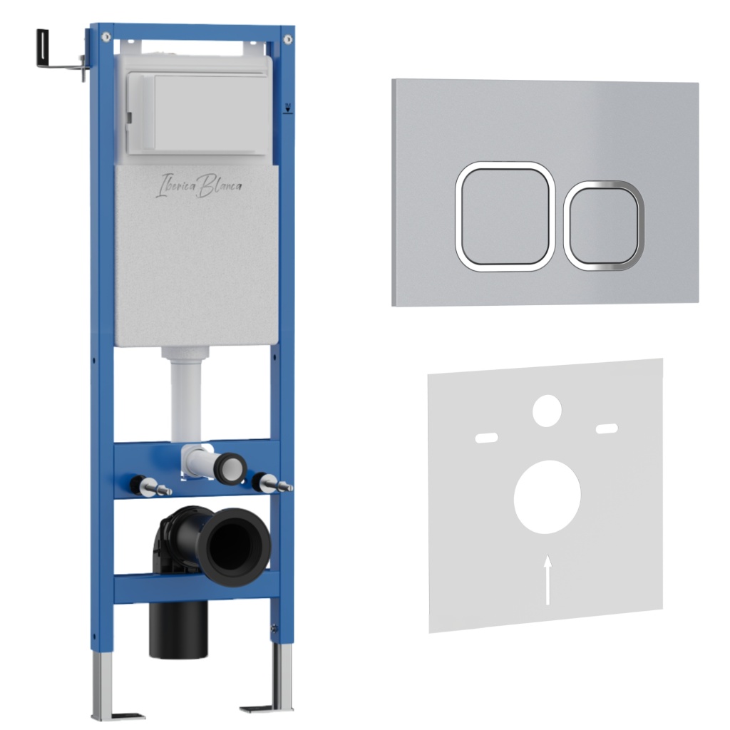 Комплект 2в1 IBERICA BLANCA инсталляция SILENCIO MINI, кнопка смыва ESTI-Q хром матовый (IB.001M.834)