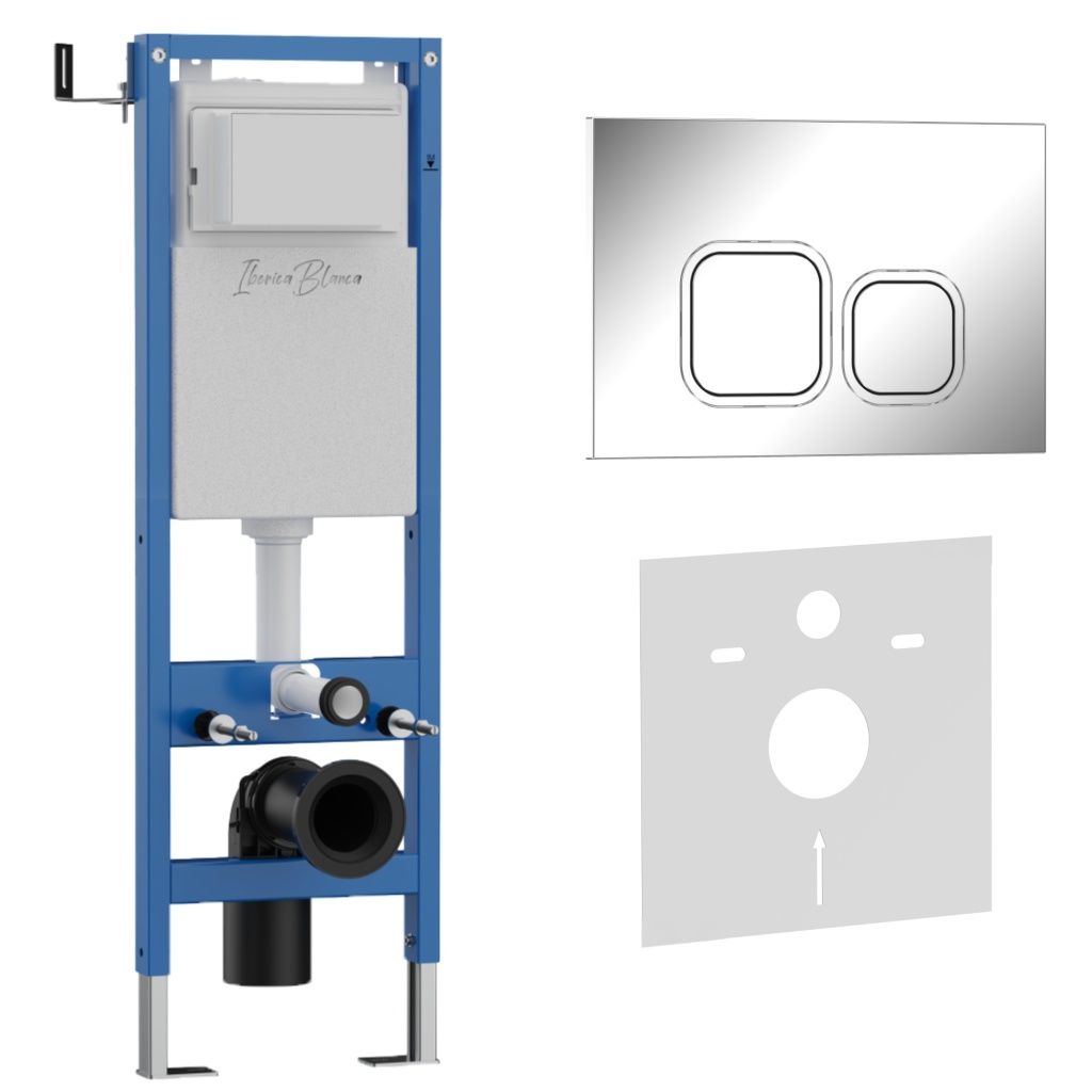 Комплект 2в1 IBERICA BLANCA инсталляция SILENCIO MINI, кнопка смыва ESTI-Q хром глянцевый (IB.001M.833)