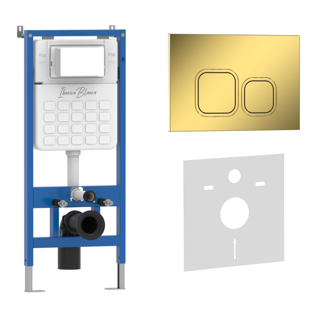 Комплект 2в1 IBERICA BLANCA инсталляция SILENCIO, кнопка смыва ESTI-Q золото глянцевое (IB001.836)