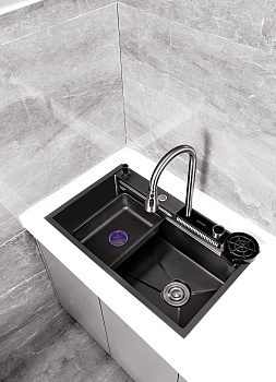 Кухонная мойка многофункциональная ПРОФСАН PSM-9954GR готовое решение со смесителем, нержавеющая сталь, графит