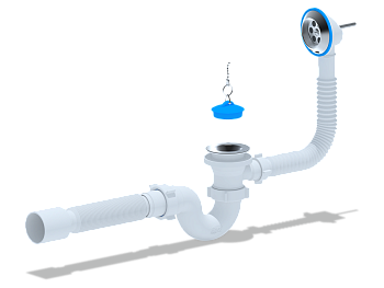 Сифон для ванны АНИ Пласт E155 1 1/2 дюйма с переливом и гибкой трубой 40х50