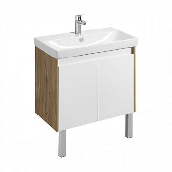 Тумба СКАНДИ DOORS 80, универс., 2 дв., белый глянец/дуб рустикальный (под раковину АДРИАНА 80)