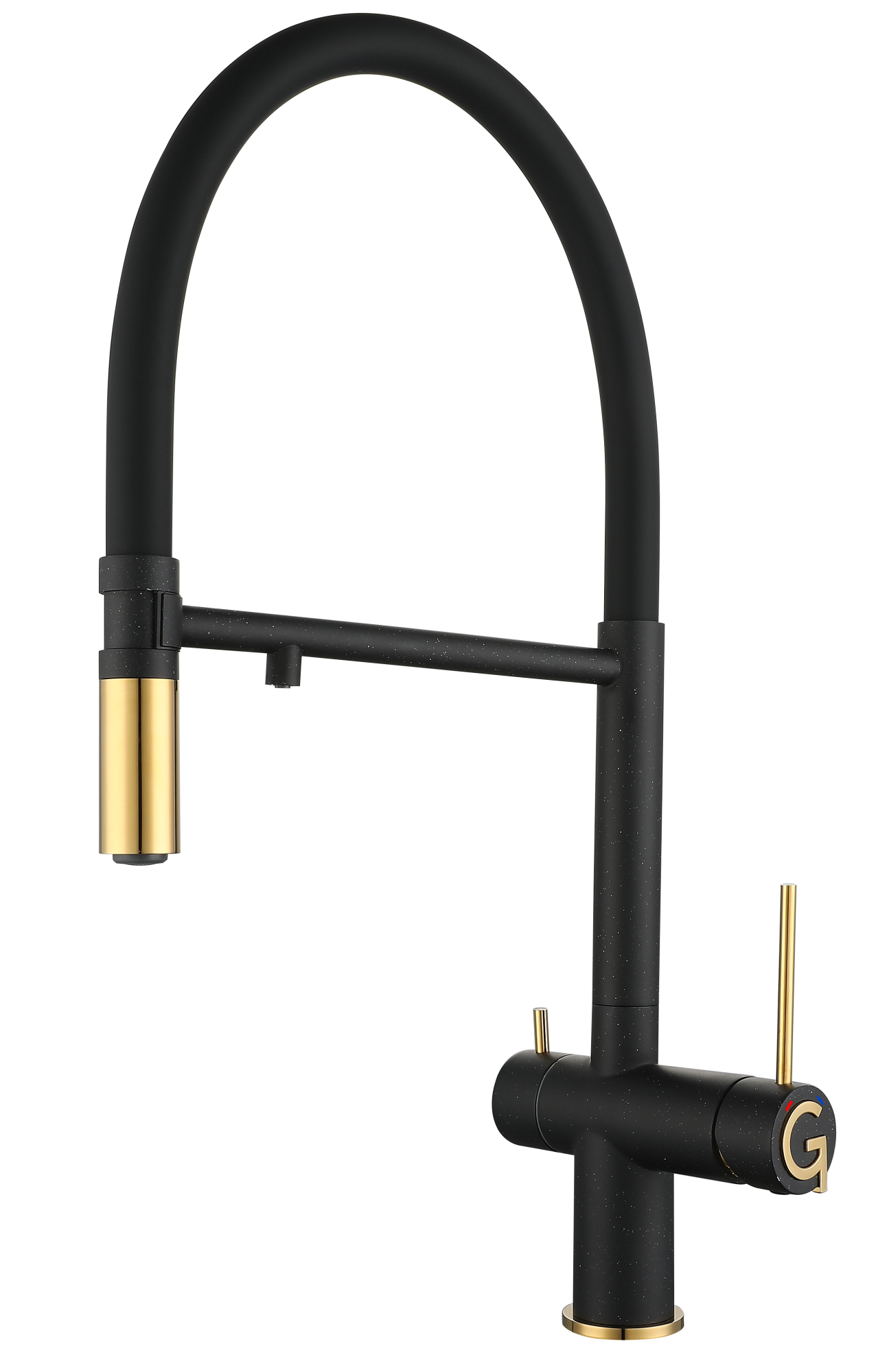 Смеситель для кухни RIVELATO Adria гибкий излив с краном питьевой воды черный золото (1523517 nero oro)