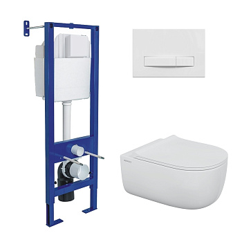 Комплект: инсталляция АТОМ Line кнопка белая, унитаз EGO XL Rimless, сидение дюропласт микролифт, бы