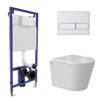 Комплект: инсталляция NOVUM кнопка L2 матовый хром, унитаз VITA Rimless 49 см, сиденье дюропласт мик