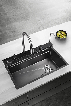 Кухонная мойка многофункциональная ПРОФСАН PSM-9951GR готовое решение со смесителем, нержавеющая сталь, графит