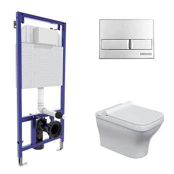 Комплект: инсталляция NOVUM кнопка L3 хром глянец, унитаз Strati Rimless, сиденье дюропласт Strati S