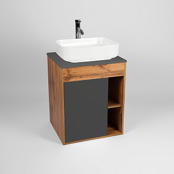 Тумба под раковину VIANT БОСТОН 65 подвесная графит/дуб вотан (VBOS65NG-T1STP)