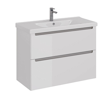 Тумба Lemark BUNO 100 см под 1 раковину, подвесная/напольная, 2 ящика, цвет планки: Серый, цвет корп