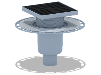 Трап вертикальный регулируемый АНИ Пласт THA5716 выпуск 50 мм с решеткой из чугуна 150х150 мм