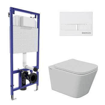 Комплект для монтажа  подвесного унитаза: инсталляция NOVUM525, кнопка L1 белая,  унитаз FLOE S Riml