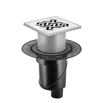 Трап водосток PLATZ Antik 150х150, хром глянец, S-сифон D50/105 H50 вертикальный, BERGES