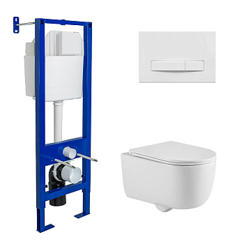 Комплект: инсталляция ATOM Line 410 кнопка белая, унитаз Tornas, сидение дюропласт Tornas Slim SO, м