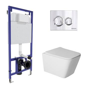 Комплект: инсталляция NOVUM кнопка O3 хром глянец, унитаз SIGMA Rimless 52 см, сиденье дюропласт мик