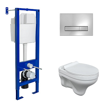 Комплект: инсталляция ATOM Line 410 кнопка глянцевый хром, унитаз ALBIT S, сиденье дюропласт Top Sli