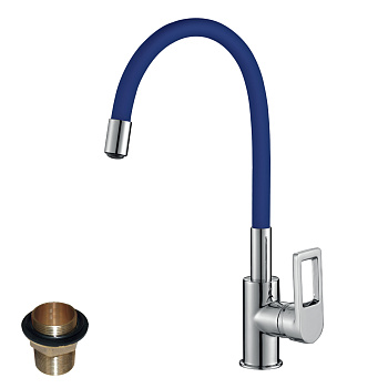 Z35 Смеситель для кухни, гиб.цвет.излив 216мм, р/ОД, хром/синий, ROS, Z35-35U-Blue