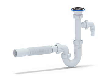 Сифон для раковины АНИ Пласт DB1310 1 1/4 дюйма 32 прямоточный с отводом для стиральной машины и гибкой трубой 32х40