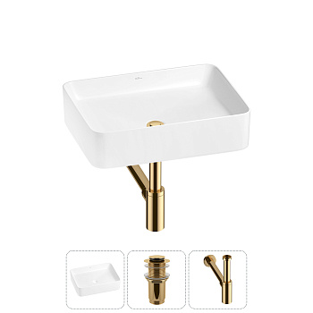 Накладная раковина для ванной комнаты Wellsee Mint 20212483R в наборе 3 в 1: раковина белый глянец, 