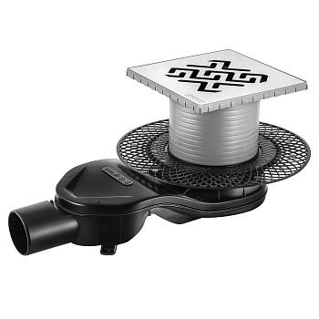 Трап водосток PLATZ Antik 150х150, матовый хром, S-сифон D50 H60 боковой, BERGES